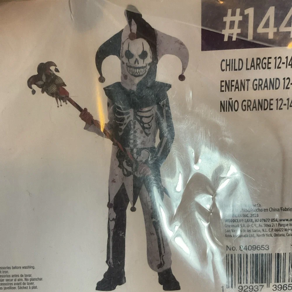 New Menacing Jester Halloween Costume - Scary Skeleton - Child  Size Large 12-14